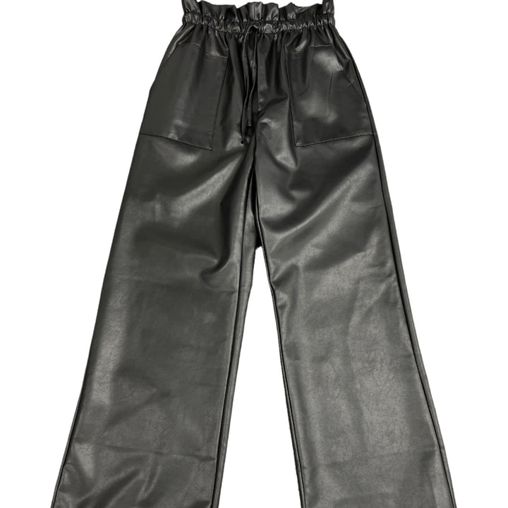 Pants- black Ankle-length paperbag pant in black with dual front pockets and elasticized paperbag waist with drawstring - Marian Style Boutique