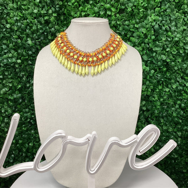 Necklace - Yellow orange and gold diamonds with beads - Marian Style Boutique