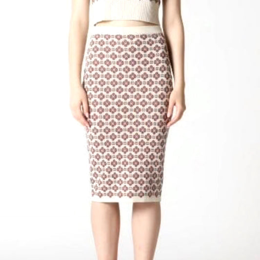 Floral Pattern Knit Bodycon Midi Skirt