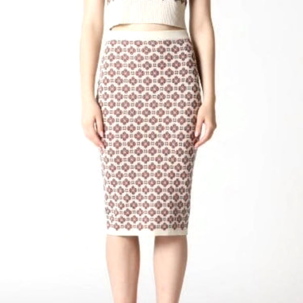 Floral Pattern Knit Bodycon Midi Skirt - Marian Style Boutique