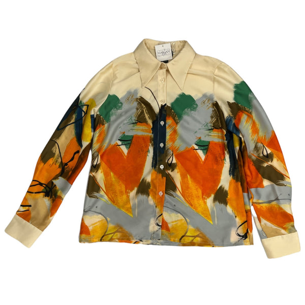 Shirt - Turn-down Collar Vintage Print Chiffon Blouse and Long Sleeve - Marian Style Boutique