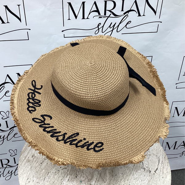 Brown hat with letters and black ribbon - Marian Style Boutique