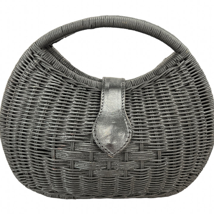 Purse black rattan handle bag (10 inch-width: 9) - Marian Style Boutique