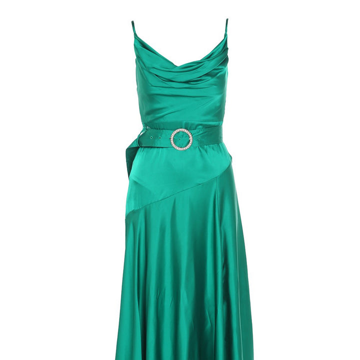 PLEATED COWL-NECK SLEEVELESS SATIN DRESS - Marian Style Boutique