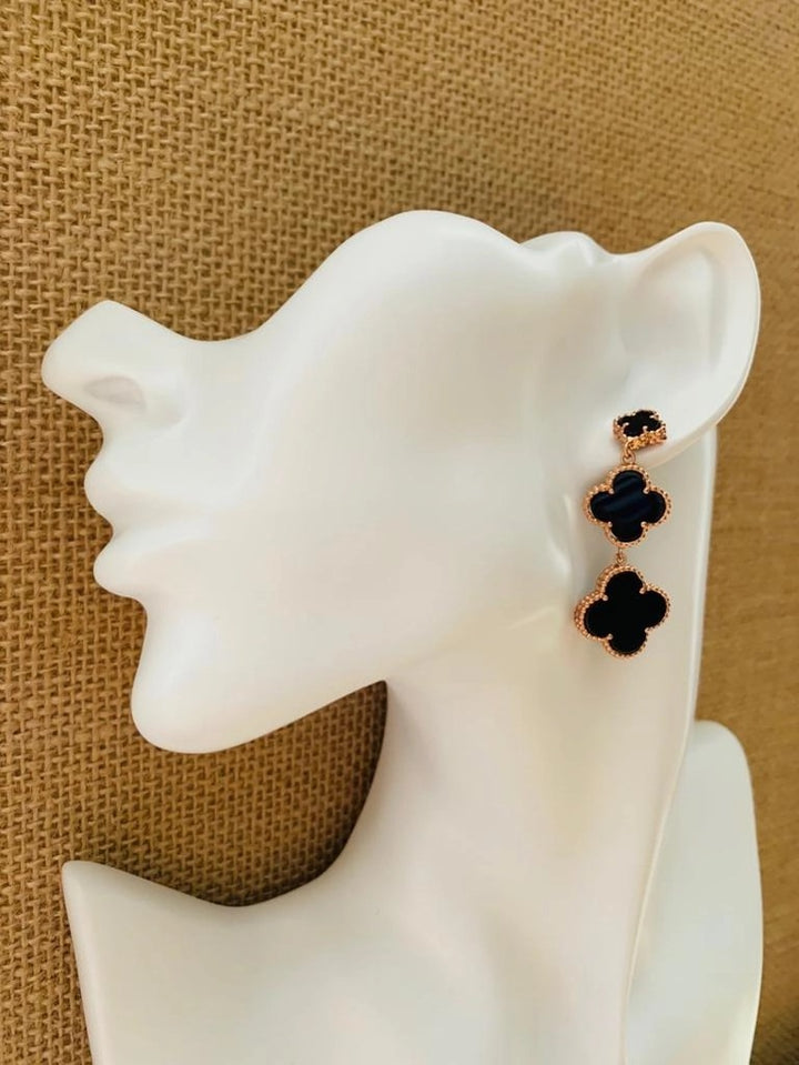 Black Onyx Shamrock Danglers - Marian Style Boutique