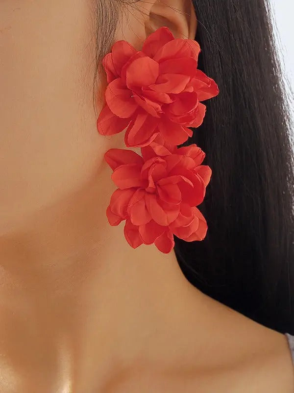 Three-Dimensional Flower Drop Earrings - Marian Style Boutique