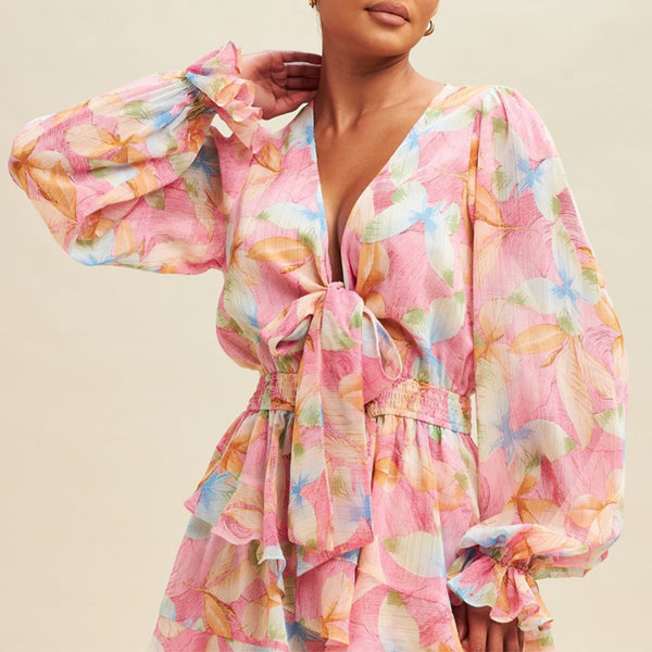 Rompers - Metallic Leaf Chiffon Romper - Marian Style Boutique