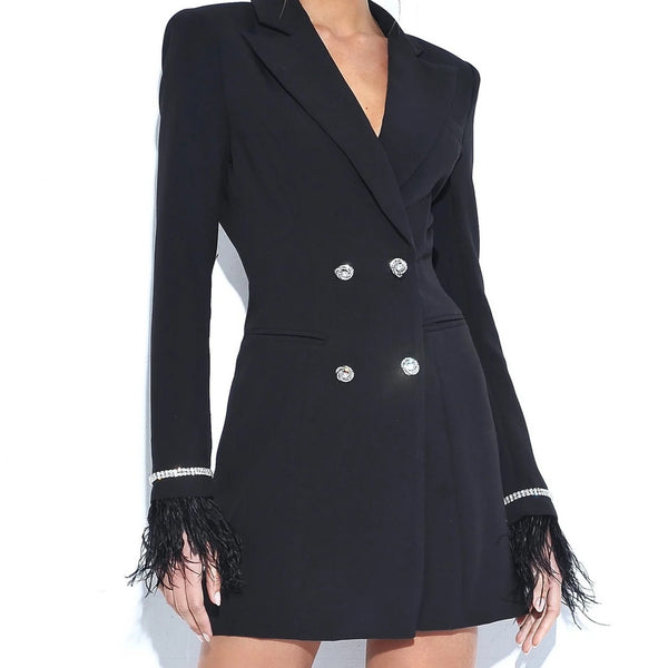 Quill a black feather Crystal sleeve blazer dress - Marian Style Boutique