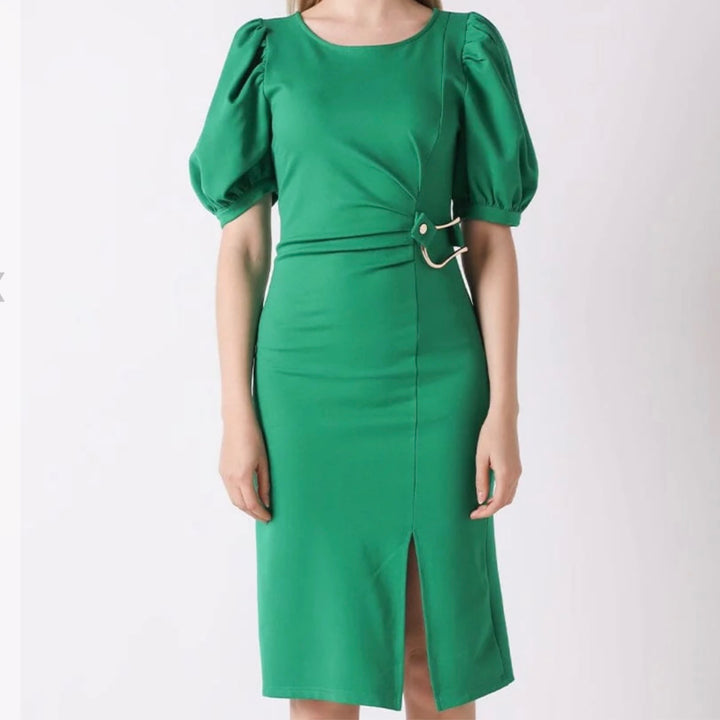 Puff sleeves front back green - Marian Style Boutique
