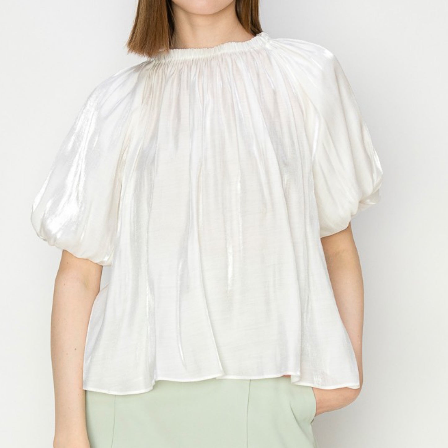 Satin Puff Balloon Sleeves Blouse Top