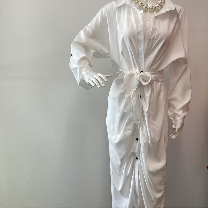 Dress- White Sleeve Slit Dress - Marian Style Boutique