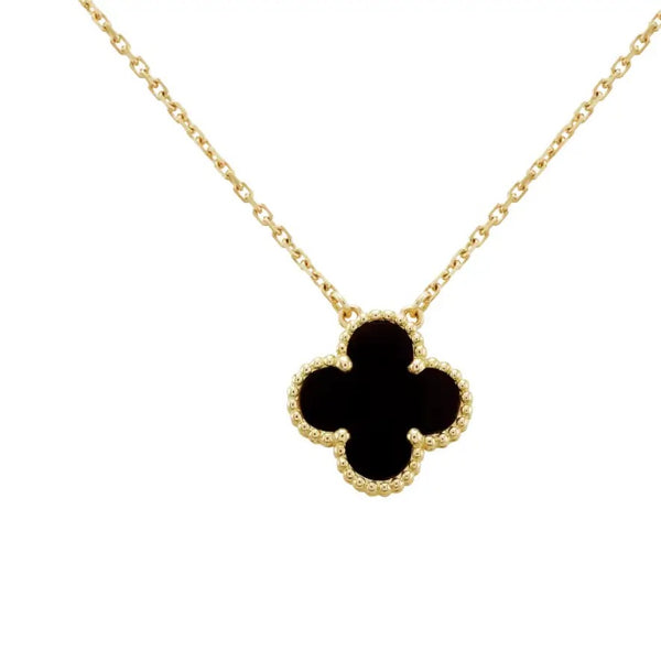 Marian style Quatrefoil Necklace: Faith:Hope:Love:Luck, Black Onyx - Marian Style Boutique