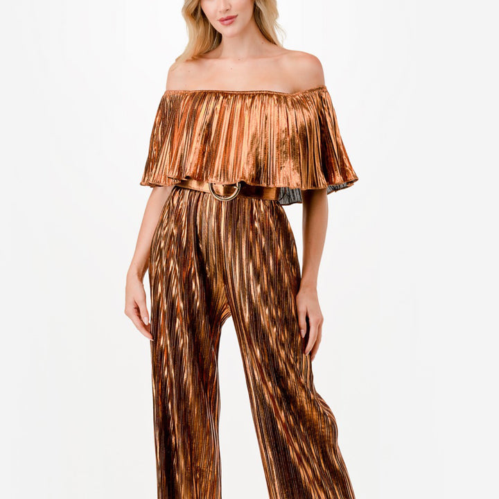 Metallic off shoulder jumpsuit - Marian Style Boutique