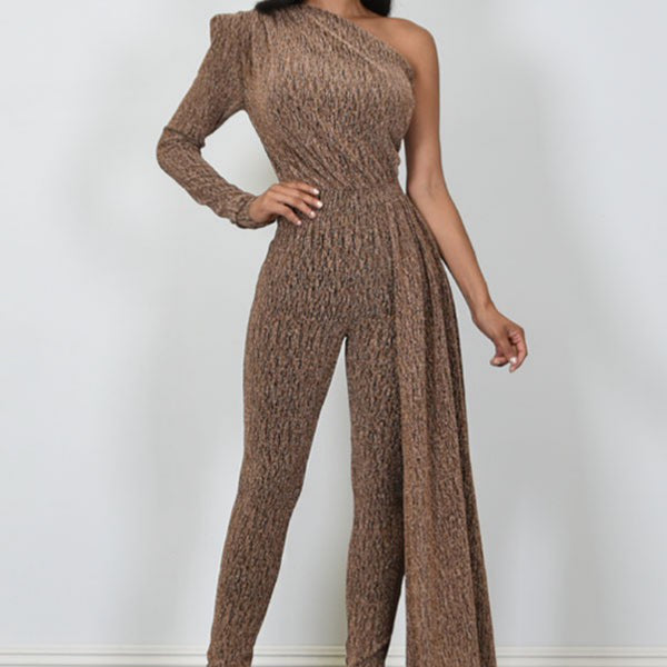 METALLIC JQD ONE SHOULDER JUMPSUIT - Marian Style Boutique