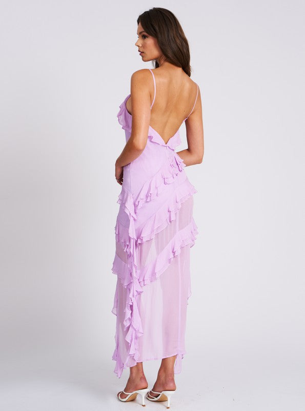 Dress-theodora lilac rayon ruffle maxi dress - Marian Style Boutique
