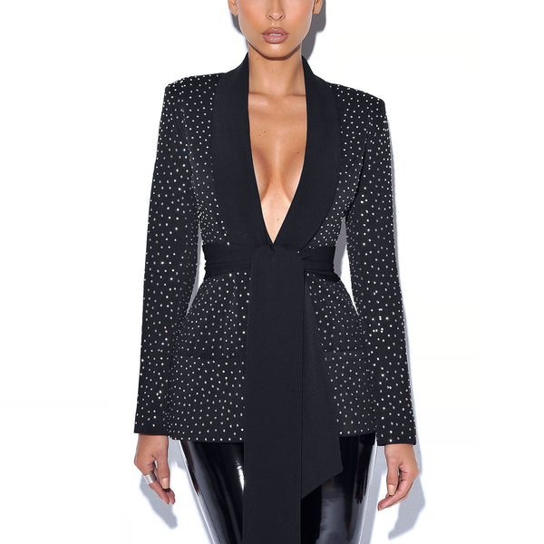 Blazers - Visionary Crystal Embellished black blazer - Marian Style Boutique