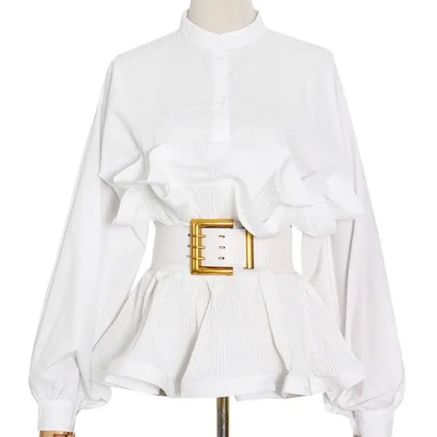 Marian Style Blouse-Spring Ruffle Belted Top - Elegance Redefined