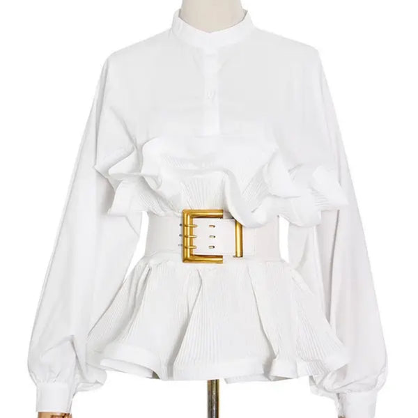 Marian Style Blouse-Spring Ruffle Belted Top - Elegance Redefined - Marian Style Boutique