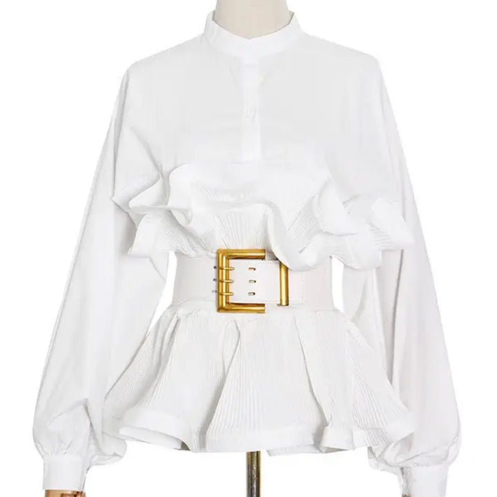 Marian Style Blouse-Spring Ruffle Belted Top - Elegance Redefined - Marian Style Boutique