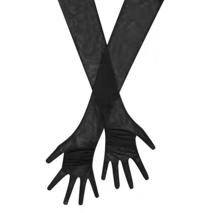 Qira Black Mesh Opera-length Gloves - Marian Style Boutique