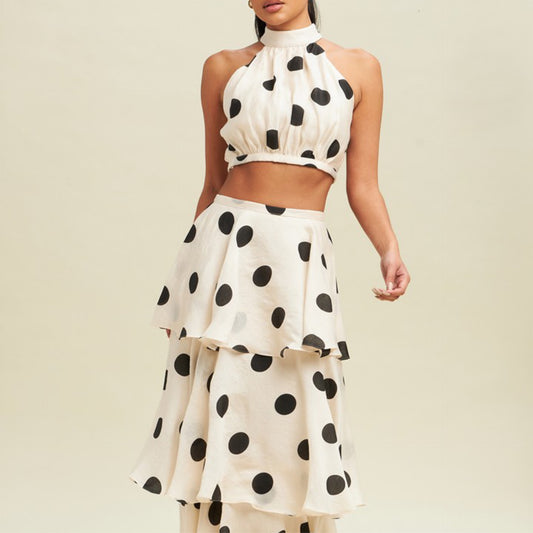 Two Pieces - Polka Dot Tiered Skirt Set