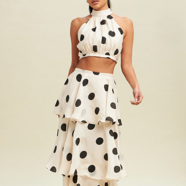 Two Pieces - Polka Dot Tiered Skirt Set - Marian Style Boutique