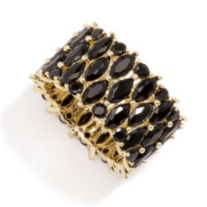Thick ring composed of marquise and round cut crystals jet - Marian Style Boutique