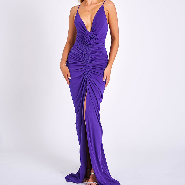Glen purple scrappy deep v backless - Marian Style Boutique