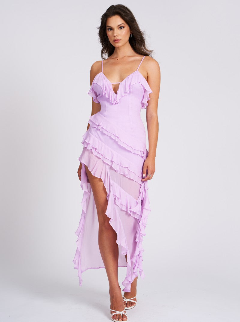 Dress-theodora lilac rayon ruffle maxi dress