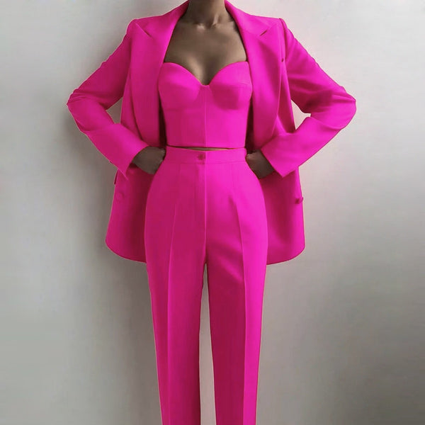 Three Piece Sets - Set Blazer elegant Top & Tailored Pants. - Marian Style Boutique