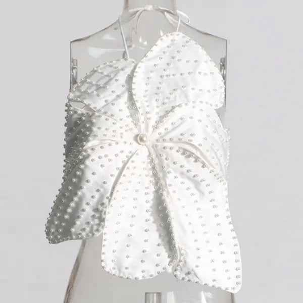 Tops - Beaded Floral Lace-Up Tube Top - Elegance Redefined - Marian Style Boutique