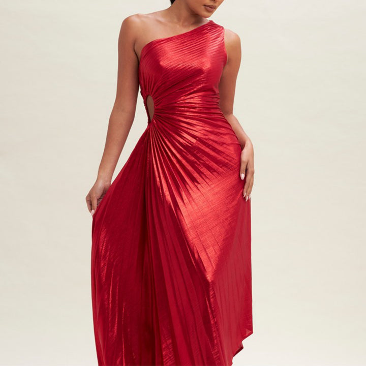 Olympia Asymmetrical Pleated Maxi Dress - Marian Style Boutique