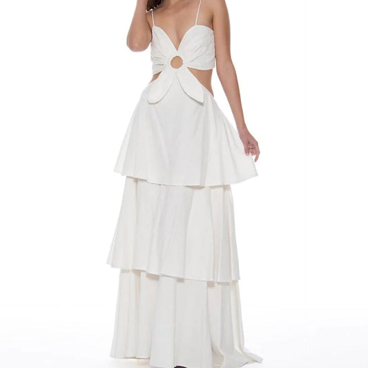 Flower Petal Strap Top Cut-Out Layered Maxi Dress