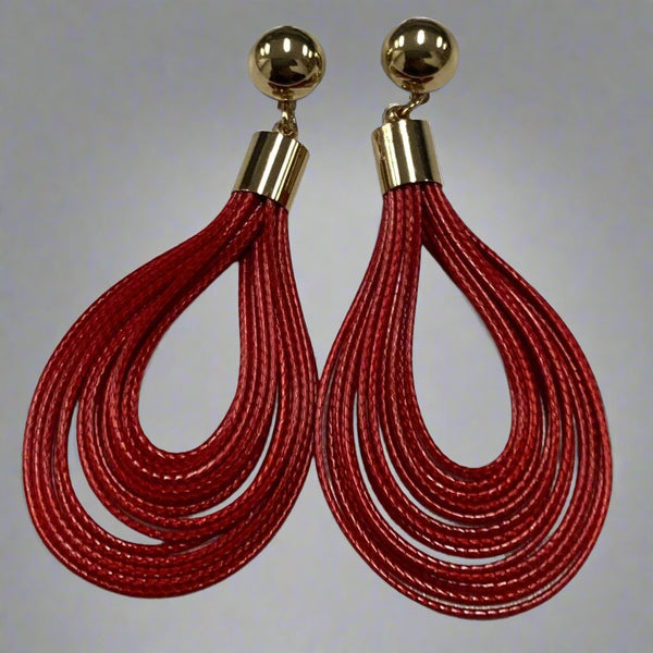 Earring- Red Teardrop Rope - Marian Style Boutique