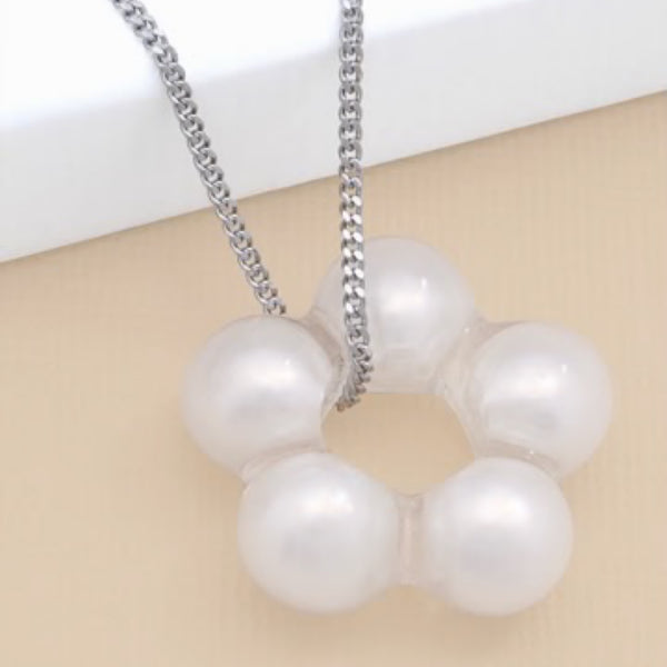 Lucite covered pearl flower charm chain necklace - Marian Style Boutique