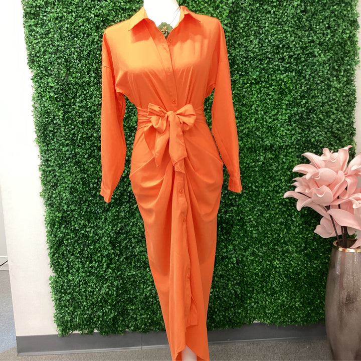 Dress-orange with belt in the same material - Marian Style Boutique