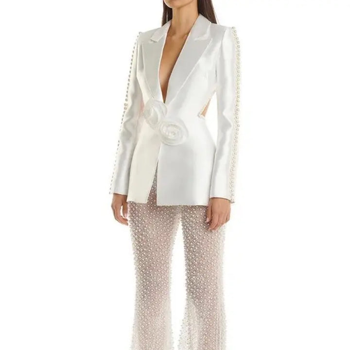 Marian Style Set Luxe Pearl Blazer & Sparkle Mesh Suit - Marian Style Boutique