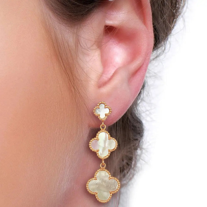 Mother of Pearl Shamrock Danglers - Marian Style Boutique
