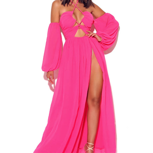 Once an Angel hot pink slit chiffon maxi dress