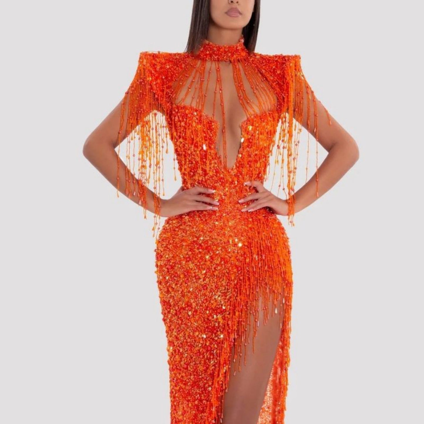 Industry Beaded Sequin Floor-Length Dress