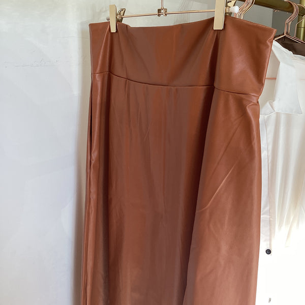 Skirt- Brown Leather High Slit Skirt - Marian Style Boutique