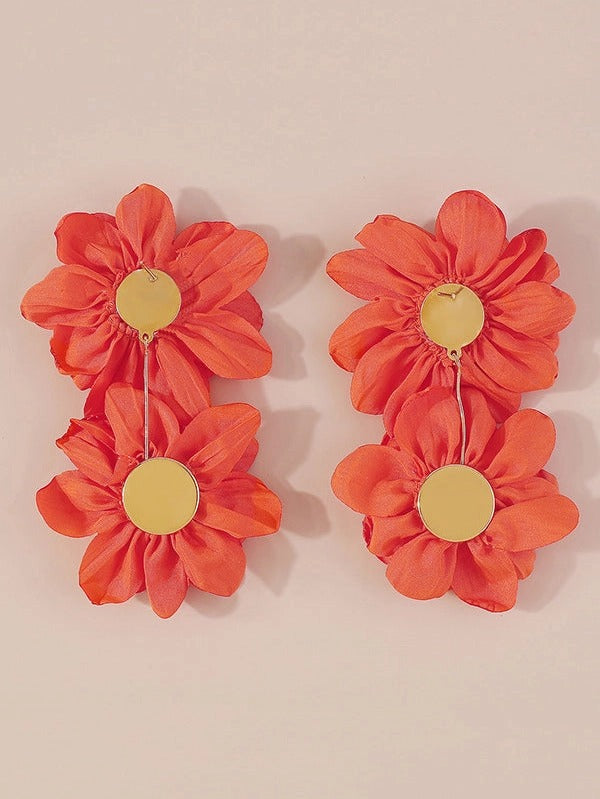 Three-Dimensional Flower Drop Earrings