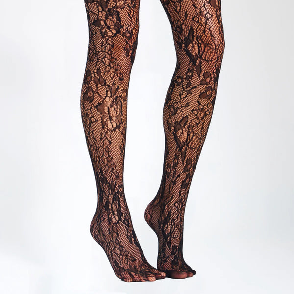 Miss circle black lace floral print tights - Marian Style Boutique