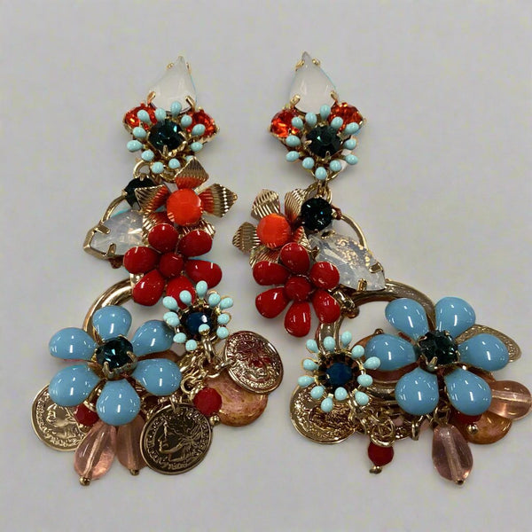 Earring- Light Blue Crystal Beads - Marian Style Boutique