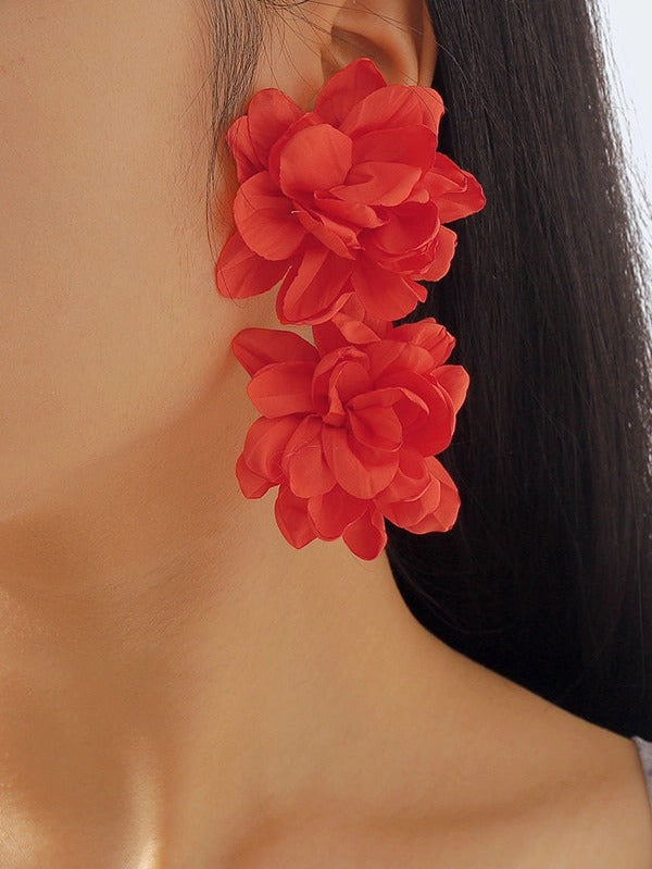 Three-Dimensional Flower Drop Earrings