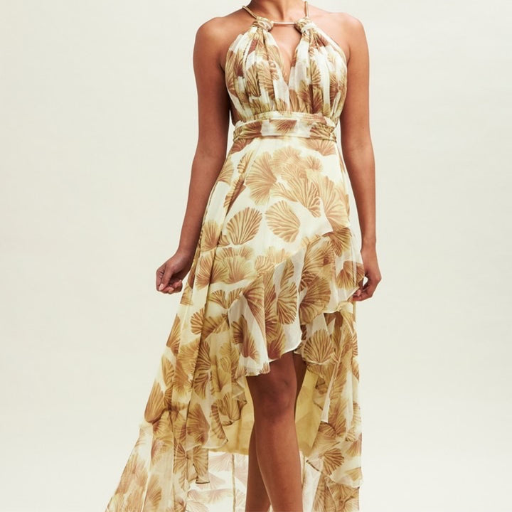 Dress- Olive Leaf Pattern Short to long dress - Marian Style Boutique