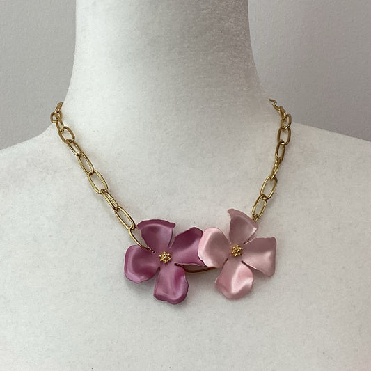 Necklace- Pink Gold Plated Metallic Flower