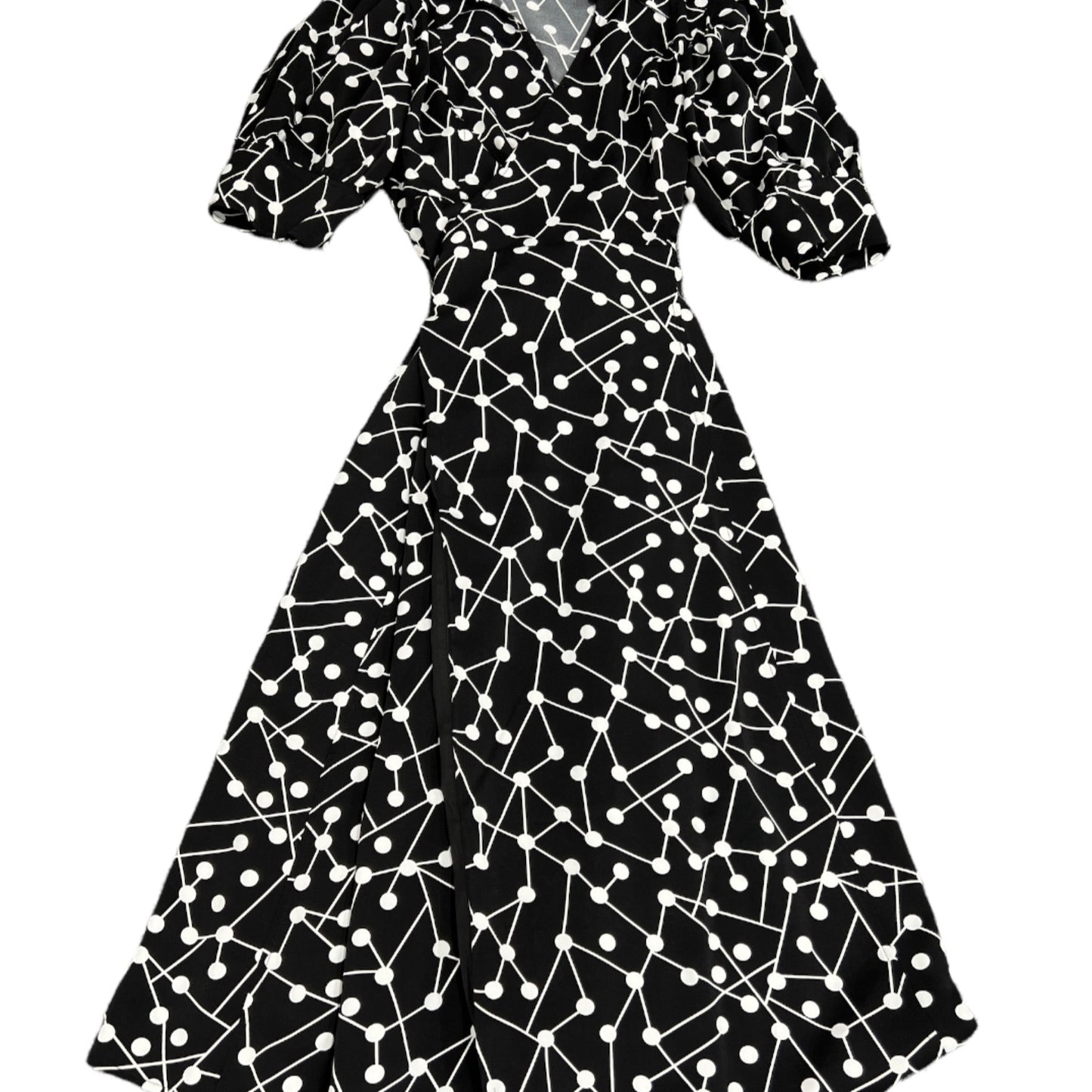 Dress- black longer silk dress with white dots