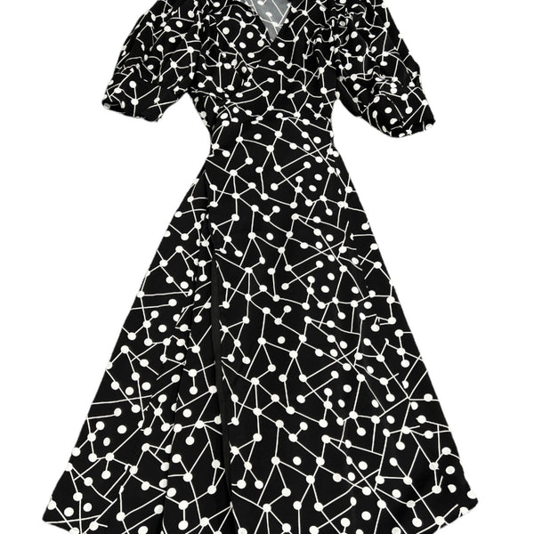Dress- black longer silk dress with white dots - Marian Style Boutique