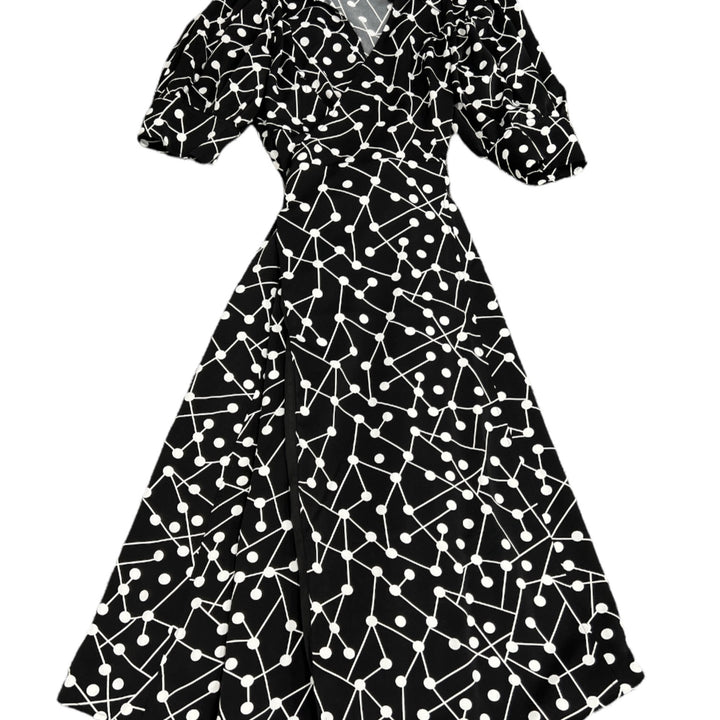 Dress- black longer silk dress with white dots - Marian Style Boutique